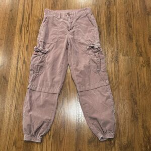 American Eagle Pants Womens 000 Short Corduroy Baggy Joggers Cargo Mauve Pink
